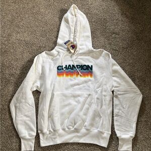 Champion White Hoodie with Vibrant Logo